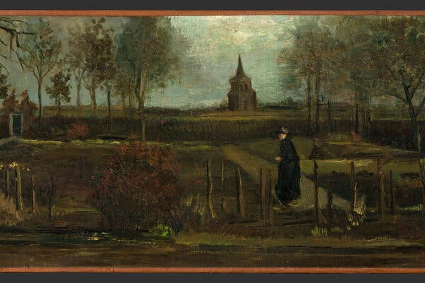 Vincent van Gogh’s “The Parsonage Garden at Nuenen in Spring” (1884). The work was stolen from a museum in Laren, about five miles from Baarn, where the suspect was arrested.